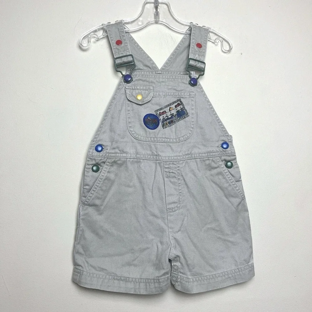 Vintage Gymboree Rainbow Tag Khaki Overalls‎ Shortalls Tractor Farm 90s Size X